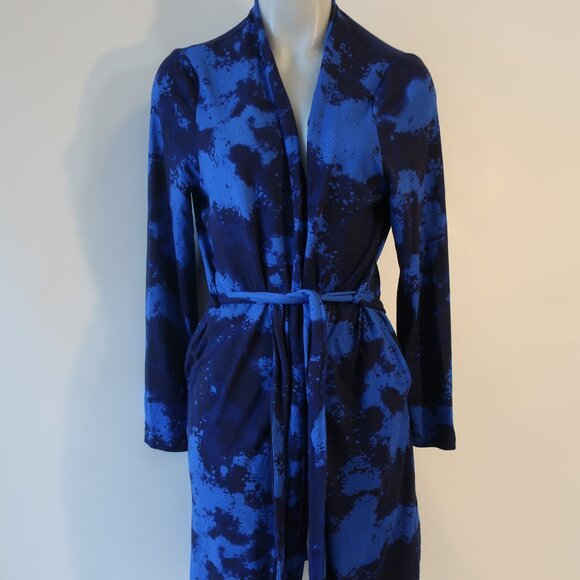 Womens Bumble Bella by Jill Martin Blue Navy Watercolor Print Jersey Spa Robe M - Picture 3 of 10